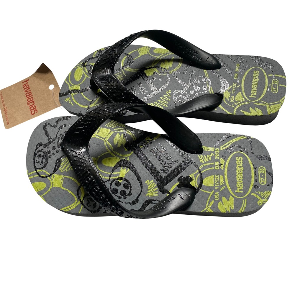 Havaianas‎ Kids Game Over Flip Flops Grey Neon Video Game Sandals 11/12C NWT